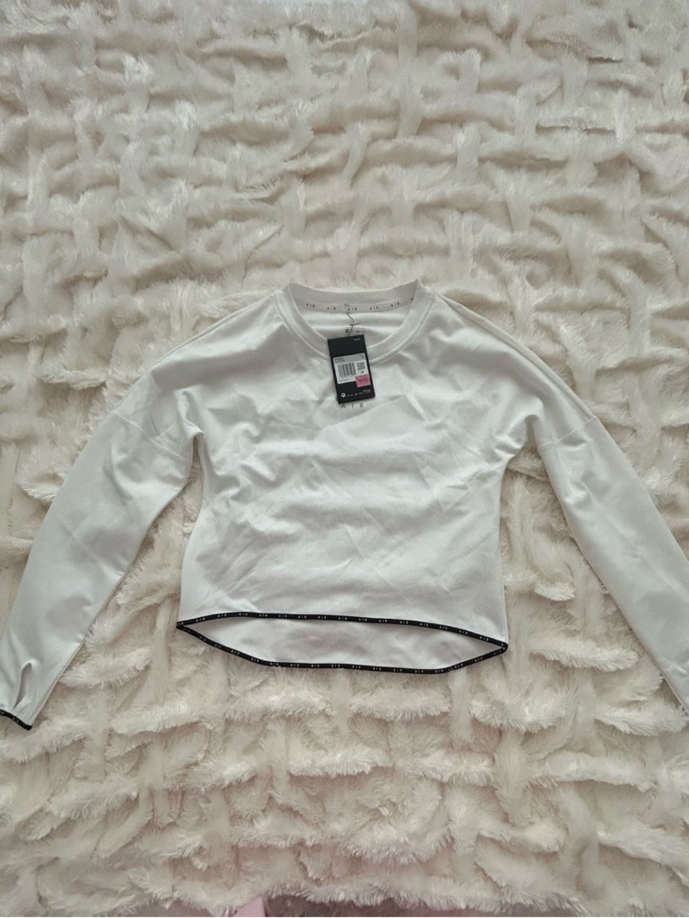 Nike White Long Sleeve Crew Top with Black Trim